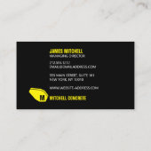 Mélangeur de béton Monogramme Carte de visite jaun (Dos)