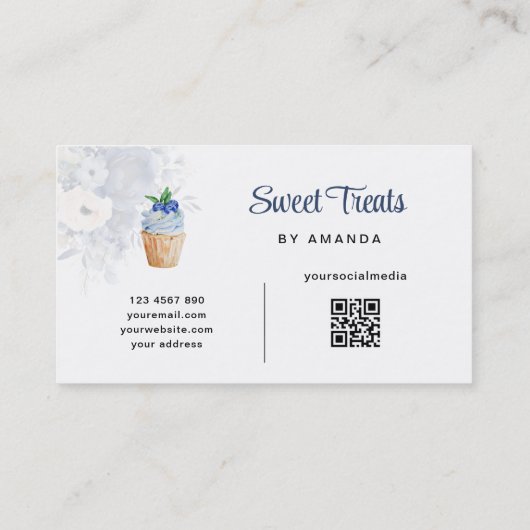 Mélangeur floral bleu QR Code Carte de visite (Dos)