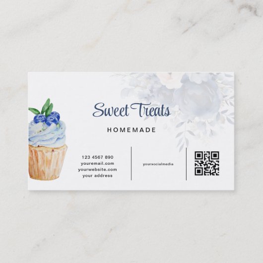 Mélangeur floral bleu QR Code Carte de visite (Dos)