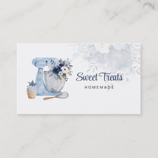 Mélangeur floral bleu QR Code Carte de visite (Devant)