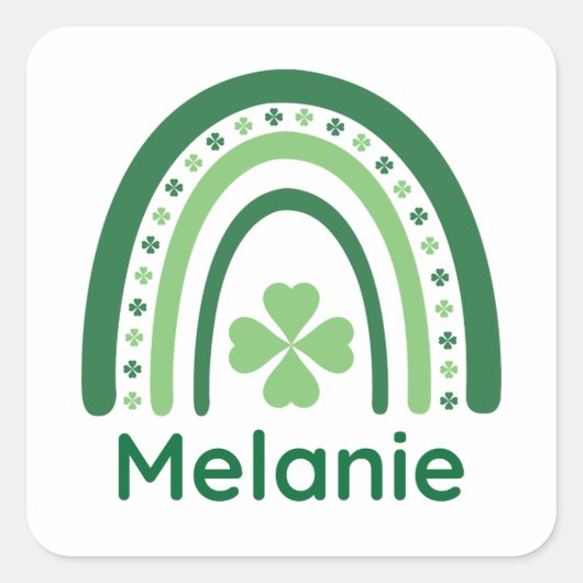 Melanie Name Clover Boho Rainbow Vierkante Sticker (Voorkant)