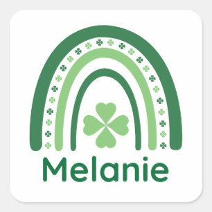 Melanie Name Clover Boho Rainbow Vierkante Sticker