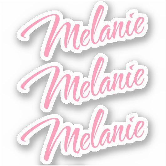 Melanie noemt roze decoratieve cursieve x3 sticker (Voorkant)