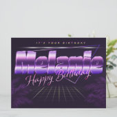 Melanie prénom carte rétro lilas pour anniversaire (Debout devant)