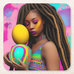 Melanin Easter Rainbow Spring Sista Girl Birthday Vierkante Kartonnen Onderzetter