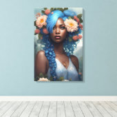 Melanine Blauwe Bloemgodin Canvas Afdruk (Insitu (Houten vloer))