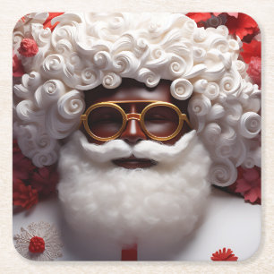 Melanine Kerstmis Zwarte Kerstman Kerstman Bruh Zu Vierkante Kartonnen Onderzetter