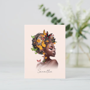 Melanine Magic: Afro Haar en Kleurrijke Vlinder Briefkaart