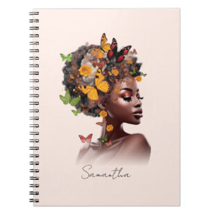 Melanine Magic: Afro Haar en Kleurrijke Vlinder Notitieboek