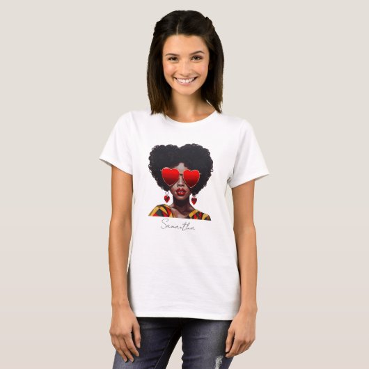 Melanine Magic: Zwarte Koningin Rocking Heart Shad T-shirt (Voorkant volledig)