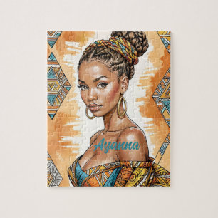 Melanine Vrouw met Gevlochten Bun - Afrikaanse Pri Legpuzzel