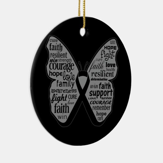 Melanoma Butterfly Collage of Words Keramisch Ornament (Rechts)