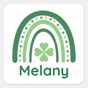 Melany Name Clover Boho Rainbow Vierkante Sticker