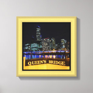 Melbourne Australia CBD Lights over Queen's Bridge Canvas Afdruk