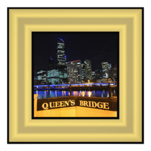 Melbourne Australia CBD Lights over Queen's Bridge Foto Afdruk