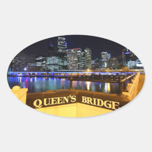Melbourne Australia CBD Lights over Queen's Bridge Ovale Sticker