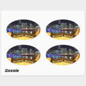 Melbourne Australia CBD Lights over Queen's Bridge Ovale Sticker (Vel)