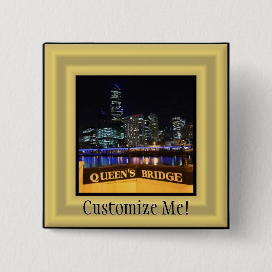 Melbourne Australia CBD Lights over Queen's Bridge Vierkante Button 5,1 Cm (Voorkant)