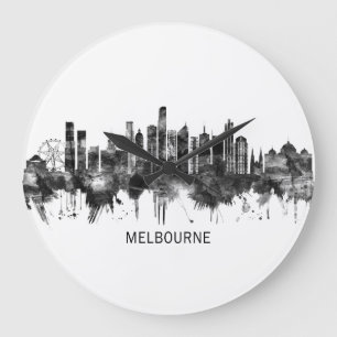 Melbourne Australia Skyline BW Grote Klok