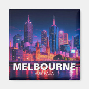 Melbourne Australia Skyline Night Magneet