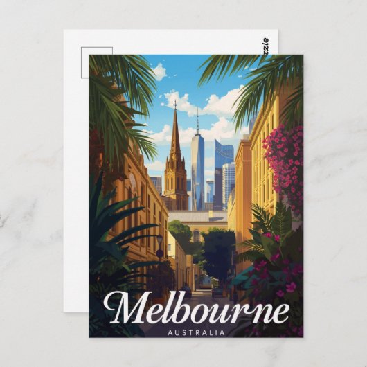 Melbourne Australia Skyline Retro Travel Briefkaart (Voorkant / Achterkant)