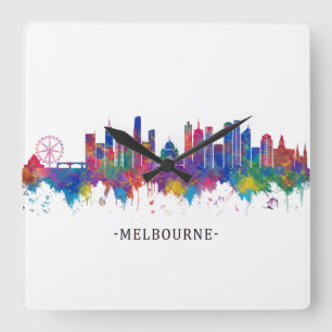 Melbourne Australia Skyline Vierkante Klok