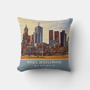 Melbourne Australia Skyline Waterverf Art Kussen