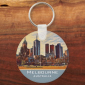 Melbourne Australia Skyline Waterverf Art Sleutelhanger (Voorkant)