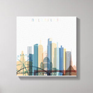 Melbourne, Australië City Skyline Canvas Afdruk