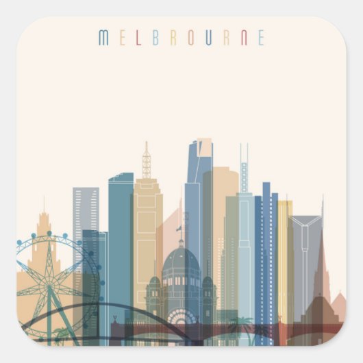 Melbourne, Australië | City Skyline Vierkante Sticker (Voorkant)