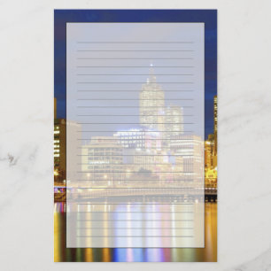 Melbourne, Australië. Een nachtelijk uitzicht van Briefpapier