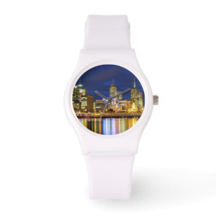 Melbourne, Australië. Een nachtelijk uitzicht van Horloge