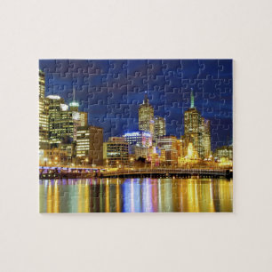Melbourne, Australië. Een nachtelijk uitzicht van Legpuzzel
