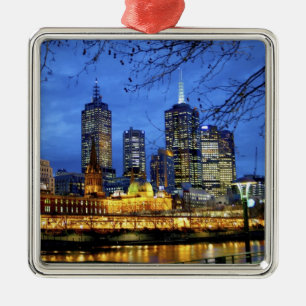 Melbourne, Australië. Een nachtelijk uitzicht van Metalen Ornament