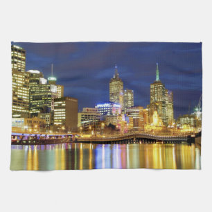 Melbourne, Australië. Een nachtelijk uitzicht van Theedoek