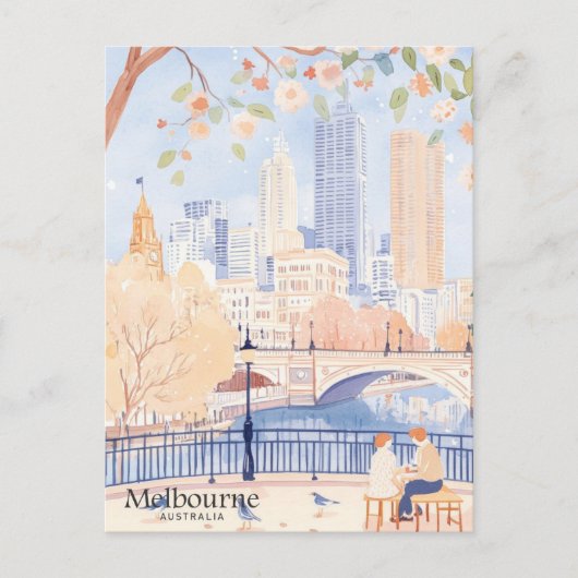 Melbourne Australië Gouache Illustratie Reizen Briefkaart (Voorkant)