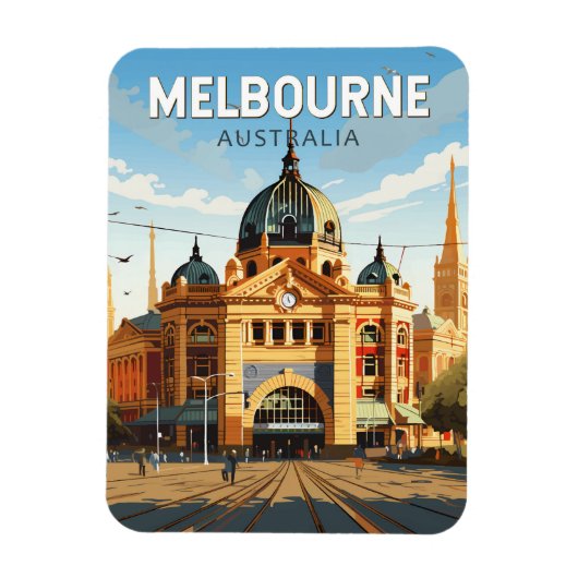 Melbourne Australië Reizen Kunst Vintage Magneet (Verticaal)