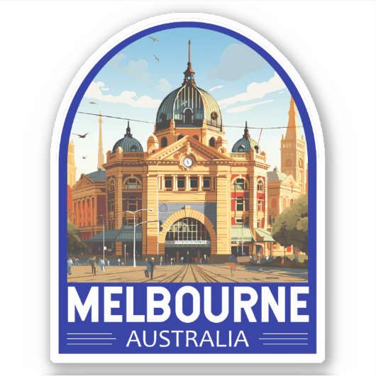 Melbourne Australië Reizen Kunst Vintage Sticker (Voorkant)