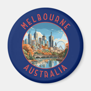 Melbourne Australië Retro Noodlijdende Cirkel Magneet