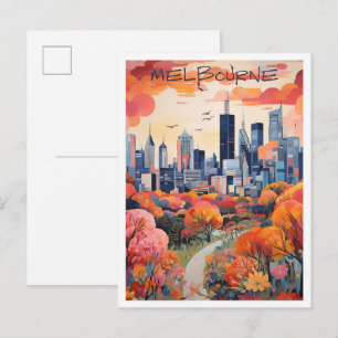 Melbourne Australië Vintage Reis Kunst Briefkaart