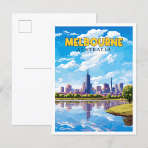 Melbourne Australië vintage reisillustratie Briefkaart
