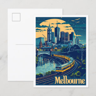 Melbourne Australië Vintage Travel Illustratie Briefkaart