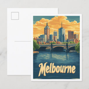 Melbourne Australië Vintage Travel Illustratie Briefkaart