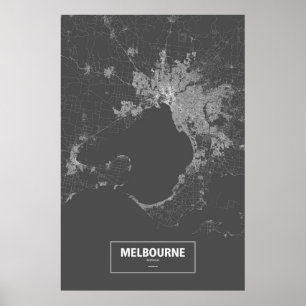 Melbourne, Australië (wit op zwart) Poster