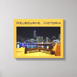 Melbourne CBD Queens Bridge City Lights Canvas Afdruk