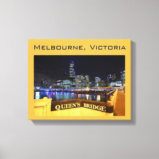 Melbourne CBD Queens Bridge City Lights Canvas Afdruk (Voorkant)