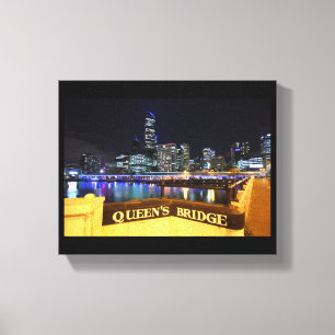 Melbourne CBD Queens Bridge City Lights Canvas Afdruk