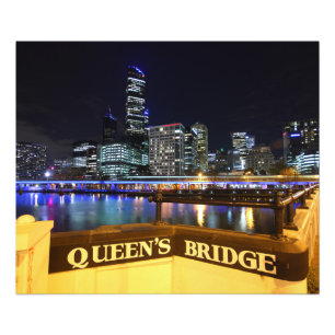 Melbourne CBD Queens Bridge City Lights Foto Afdruk