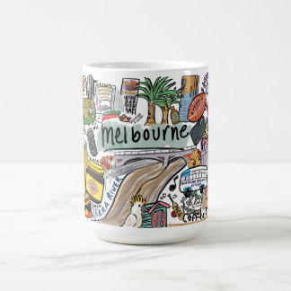 Melbourne City Illustratie Mok, Wit Koffiemok