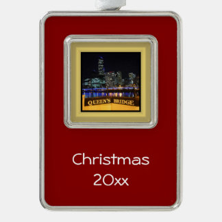 Melbourne City Lights Queen's Bridge Herinnering Verzilverd Kader Ornament